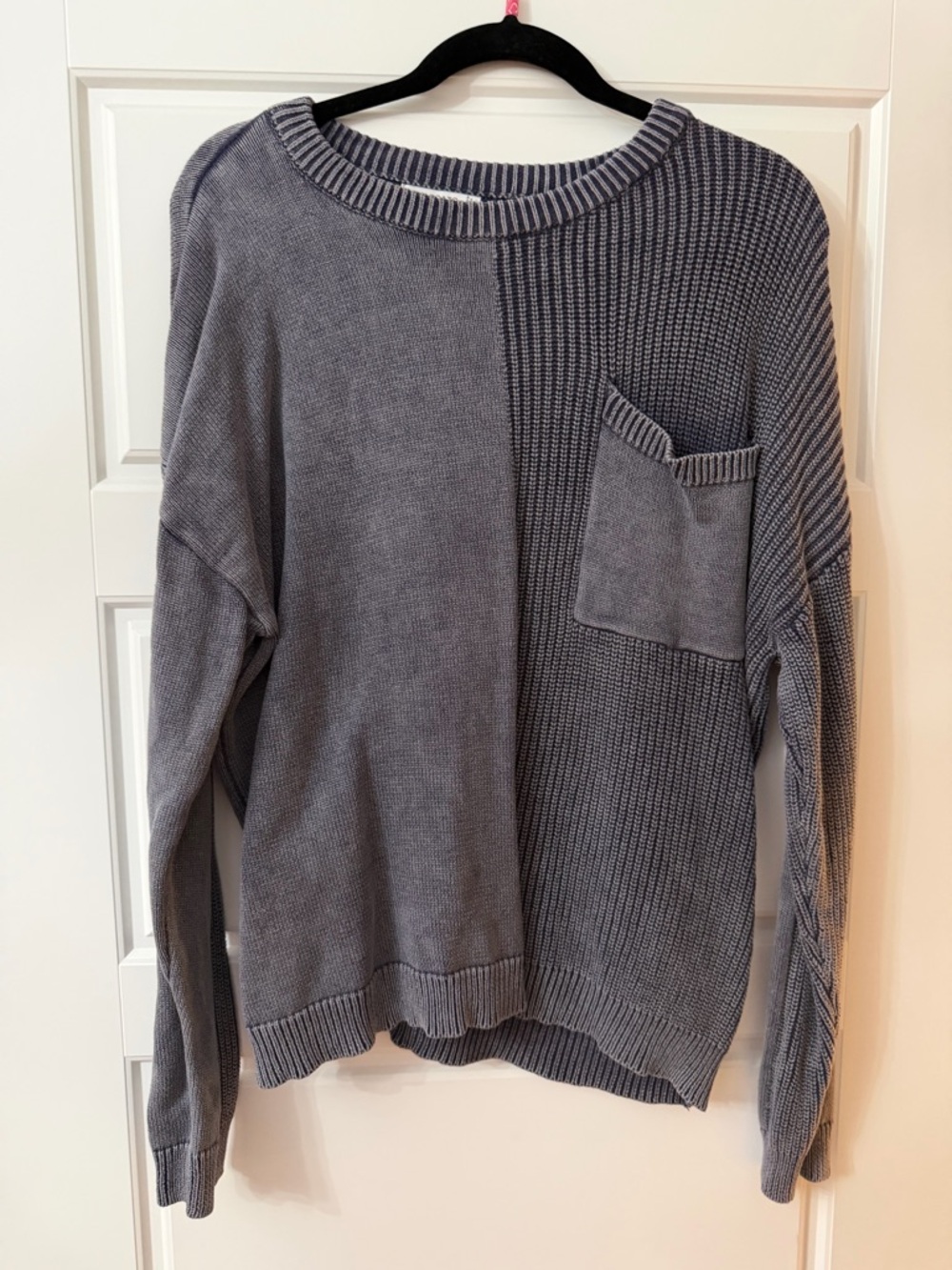 Staccato Women’s dual knit blue Grey Crewneck Sweater with Pocket